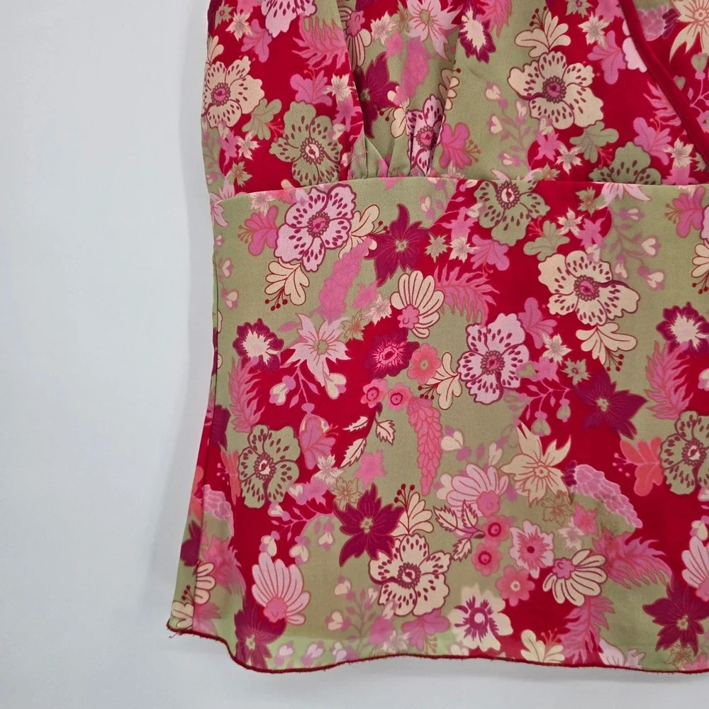 Jennifer Lauren‎ Womens Floral V-Neck Faux Wrap Top Pink Sage Green Size Large